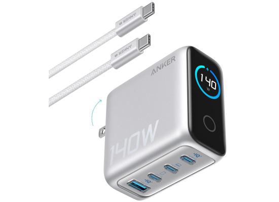 Anker Laptop Charger, 140W MAX USB C Charger, 4-Port Multi-Device Fast Charging, Advanced GaN Power Adapter, Intuitive Touch Controls, for MacBook, iPhone 17/16 Series, Samsung Galaxy, Pixel, and More - Silver